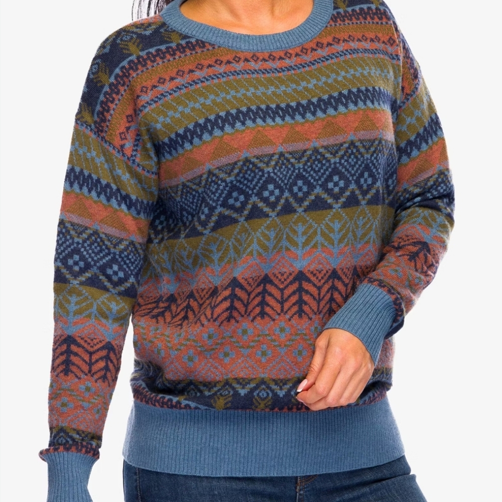 Royal Robbins Westlands Pullover Blue Multicolor Pattern Crewneck Sweater